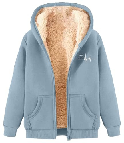 Generisch Pull en tricot velours épaissi chaud couleur unie cardigan sorbet à capuche sweat zippé veste femme haut, bleu clair, L