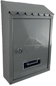 Buzón de Pared Correo con Tapa Antilluvia LH001, Buzón de Exterior de Metálico con Cerradura y Llaves 30x21x6cm. (Gris)