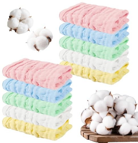 10 Pack Muslin Cloths for Baby, 12x12 Inch Muslin Squares Baby Wash Cloth