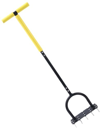 Lawn Aerator - Manual Spike Scarifier | Grass Aerator Tool with Non-Slip T-Handle | 10/15 Solid Steel Pegs, 100cm Long, for Loosening Soil, Lawn, Garden Clearing, Harvesting