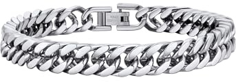 PROSTEEL Pulsera Cadenas Cubanas de Hombre Mujer Brazalete Metal Pulsera Plateada 8mm Ancho 19cm Largo