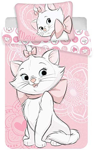 Disney Juego de ropa de cama infantil, diseño de Marie Aristocats, color rosa claro, 140 x 200 cm