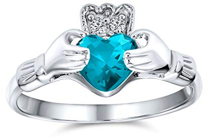 BFF Celtic Irish Freundschaft Versprechen AAA CZ Simuliert London Blau Topas Hände & Herz Claddagh Ring Für Frauen Teenager .925 Sterling Silber