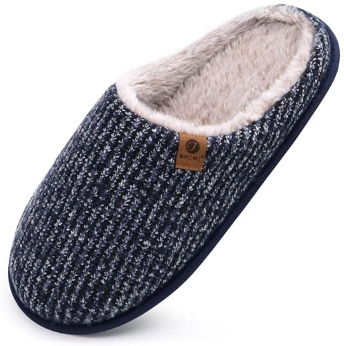 ONCAI Pantofole da Uomo Invernali strisce, Comoda Memory Foam Calde Scarpe da Casa in Lana Con Suola Antiscivolo Peluche Blu Taglia 43