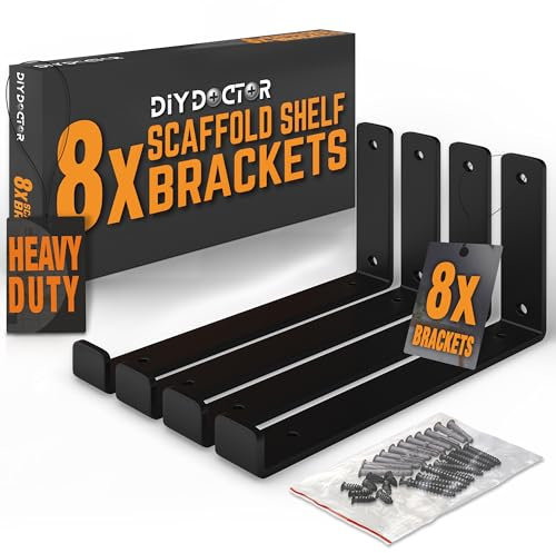 DIY Doctor Heavy-Duty Scaffold Board Shelf Brackets, Set of 8, 23.5cm, Black Industrial & Rustic Metal Shelf Supports, Wall-Mounted Storage & Home Décor