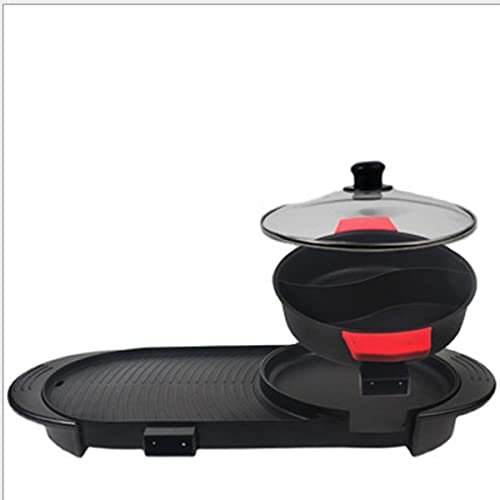 HIZQ Hot Pot Griller Un Pot 1300W Plancha Électrique Barbecue De Table Électrique Anti-Adhésive, Poêle À Frire Pour Barbecue Multifonction À Double Usage