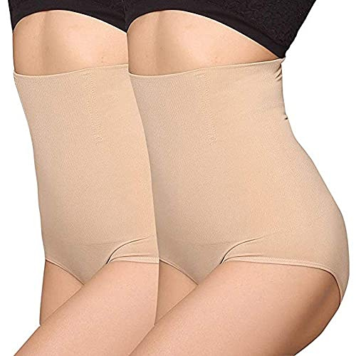 ANGOOL Culottes Sculptantes Femme Taille Haute Minceur Gainante Amincissante Ventre Plat Invisible Panty Abdominale Récupération Slip (2pcs Lot Beige, XL)