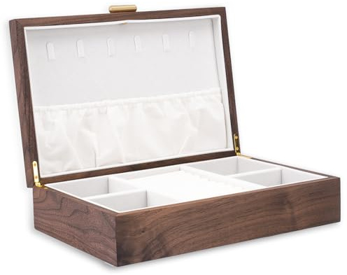 IRIVER BLANK Portagioie Vintage quadrato in legno massello artigianale con fodera in velluto per organizzare bracciali, orologi, collane, anelli, orecchini e accessori