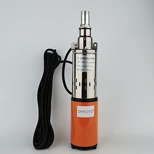 SHYLIYU Pompe per acqua sommergibili solari Pompa per pozzo sommergibile 24V DC 260W Pompa a pressione Profondità di immersione max 53m 2300L/H per acqua domestica Irrigazione del giardino