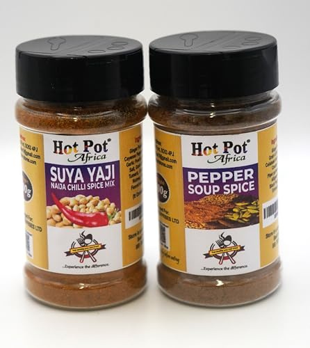 Hot Pot Africa Pepper Soup Spice & Suya Spice Combo, 2 x 100g, Nigerian Pepper Soup Seasoning and Yaji BBQ Chilli Mix for Soups, Stews, Chicken, Beef, Fish and Vegetables