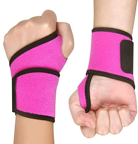 Ruilala Handgelenkbandage Sport Einstellbar für Damen und Herren 2 Stück Elastisch Karpaltunnel Handgelenkstütze Handgelenk Unterstützung für Tendinitis, Arthritis, Badminton, Basketball (Rosenrot)