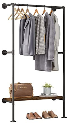 WOLTU Perchero de Burro, Riel para Ropa de Tubos de Pared con Estante de Almacenamiento, Sistema de Armario Abierto para Dormitorio y Tienda de Ropa