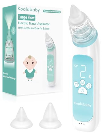 Koalababy Large Flow Electric Nasal Aspirator for Baby, Safe Baby Nose Sucker, Nose Cleaner for Toddlers, 3 Suction Levels, Music & Light Soothing Function, Blue
