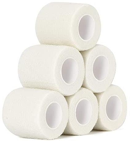 SEADESKY 6 Rotoli Benda Elastica Autoadesiva Bendaggio Coesivo Garza Adesiva Coesiva Bende Non Tessute Sport Nastro Sportivo Autoadesivo Salvapelle per Mani, Piedi, Braccia 5cm x 4.5m (Bianco)