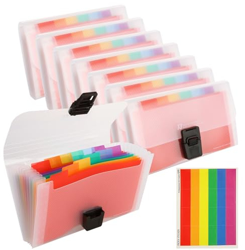 APACALI 8 Pack Flash Card Holder A6, 13 Pockets Revision Card Organiser, A6 Expanding File Folder with Colored Labels Index, Revision Card Holder a6 for Cards Receipt Bills Coupons Storage