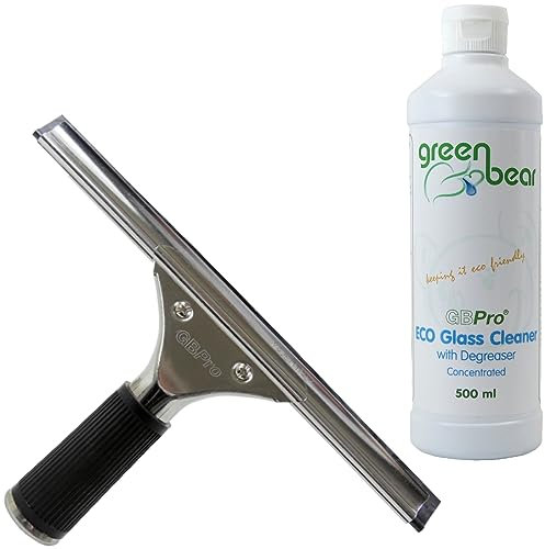 GBPro Professional Window Squeegee Stainless Wiper 25cm / 10 inches + Eco Concentrated Glass Cleaner with Degreaser
