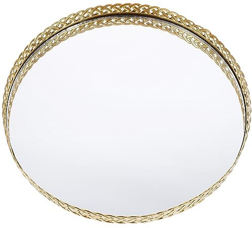 Alipis Rundes Spiegeltablett Antikes Parfümtablett Antike Schmuckschale Goldgerahmtes Schminktablett Für Kerzen-Make-Up-Servier-Organizer