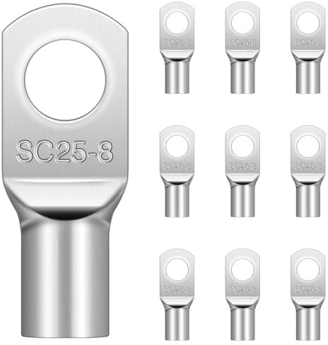 10 Stück Rohrkabelschuh M8, Hanibos Kabelschuhe 25mm² Unisolierte SC Ringkabelschuh erzinnte Kupfer Rohrkabelschuhe für Batteriekabel Kfz Verteilerkästen