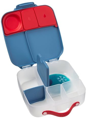 b.box Brotdose | Große Bento-Box mit 4 Fächern (2 auslaufsicher), herausnehmbarer Trenner, Gel-Kühlpack | Ideal für die Schule | Ab 3+ | B x T x H: 20 cm x 20 cm x 7,1 cm