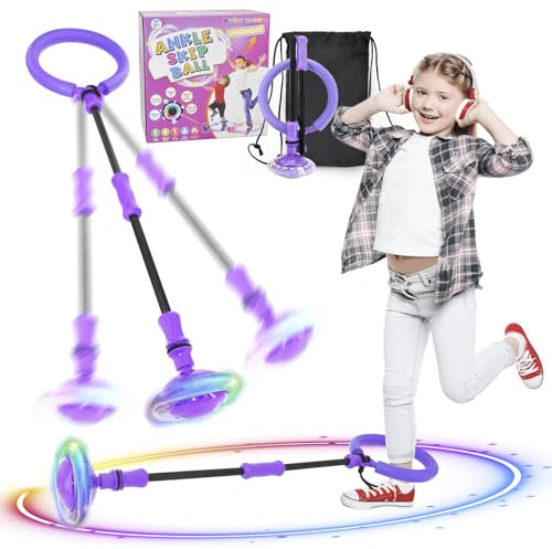 Hukermoon Swing Wheel mit Lichtrad, Springring Fußkreisel Kinder Blinkender Springring, Blinkender Sprungball, Sport Sprungball, Faltbarer Flash Jumping Ball, Knöchelsprungball für Kinder (Lila)