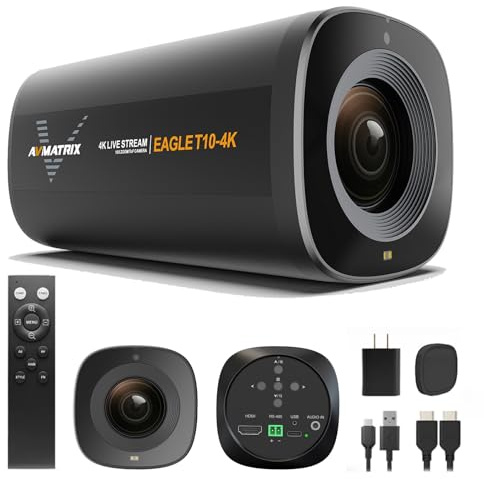 AVMATRIX Eagle T10-4K Live Streaming Camera, 4K 10x 75,4° vidvinkel optisk zoom, ToF autofokus, Full HD 1080P 60 fps med USB 3.0 och HDMI-utgång, stöd för OBS/Zoom/Teams
