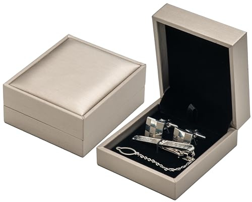 Giftop PU Leather Cufflink Tie Clip Box Cuff Links Storage Gift Box Jewelry Display Case (Gold)