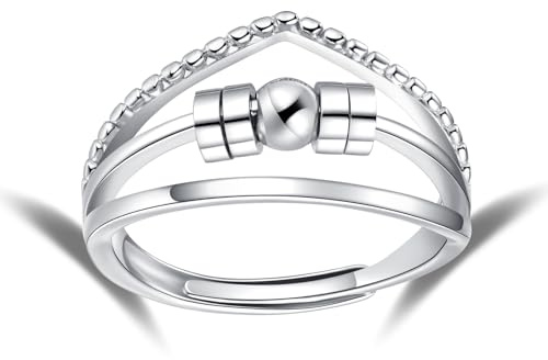Deyanse Ångestring av silver 925, för kvinnor, öppen, justerbar, anti-stressring, dekompressionsring med zirkon, oändlig fidget spinner-ring, stressring, stämningsring mot ångest och stress,
