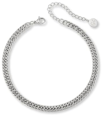 Fotlänk Panzer för damer i silver - Vattentät justerbar fotlänk (22-27cm) | Silverfärgad fotlänk i rostfritt stål för kvinnor