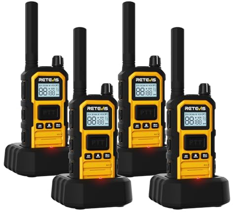 Retevis RB648 Plus Long Range Walkie Talkies, Heavy Duty 2 Way Radio, IP67 Advanced Triple Proof, 2000mAh, Extended Range, Handheld Walkie Talkie for Harsh Environments(4 Pack, Yellow)