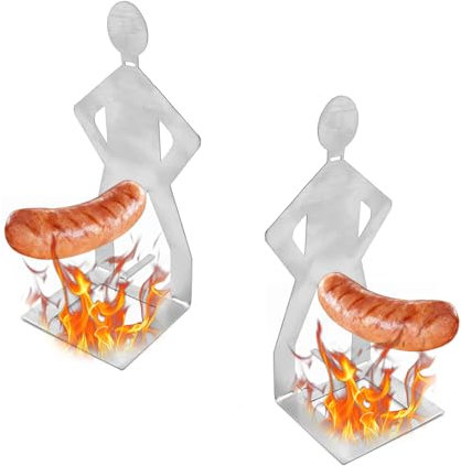 CHSEROK Lot de 2 grilles de barbecue à saucisses, en acier inoxydable, 205 x 75 mm, support de barbecue pour hot-dog, accessoires de barbecue pour homme, pour barbecue, cadeaux