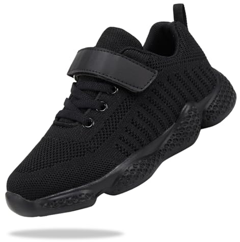 KKTOTO School Black Trainers Kids Girls Running Shoes for Boys Lightweight Fashion Sports Tennis Sneakers 12 UK Child