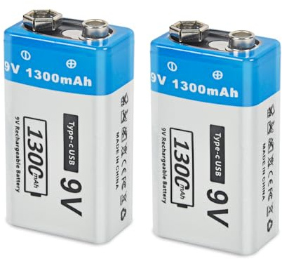 FLSTOR - Batería de 9 V, 2 unidades, 1300 mAh, recargable, 9 V, de ion de litio, para instrumentos musicales, electrónica para el hogar, seguridad y dispositivos de seguridad, cámaras, juguetes