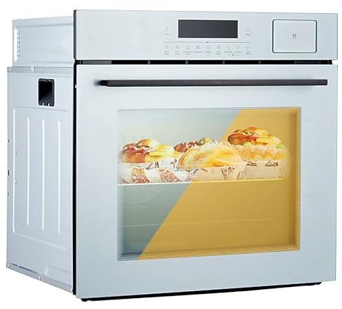 24 Single Wall Oven, Built-in Ovens with Steam and Air Fry Function, 5 Automatic Recipes, 3000W, 240V, 2.5 CF Convection Electric Oven, Stainless Steel, Touch Control, Timer, Safety Lock