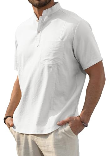 Zaitun Mens Shirt Short Sleeve Henley Shirts Grandad Collar Casual Regular Fit Tops Summer Beach T-Shirt