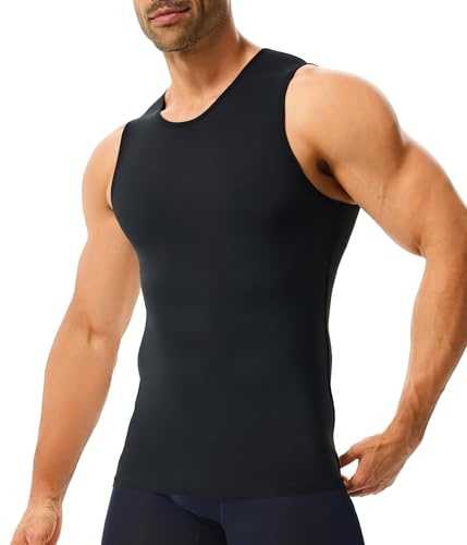 Nebility Shapewear Mens Compression Shirt Tummy Body Shaper Undershirt Gynecomastia Athletic Vest Sleeveless Workout Tank Top(Black,Large)