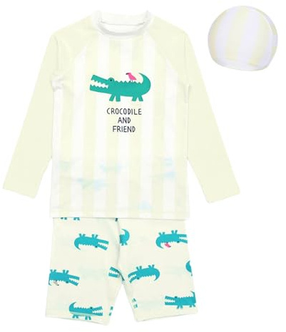 Generisch Rashguard - Set a maniche lunghe per ragazzi con protezione solare UPF 50, costume da bagno per bambini e ragazzi, giallo., 3-4 Anni