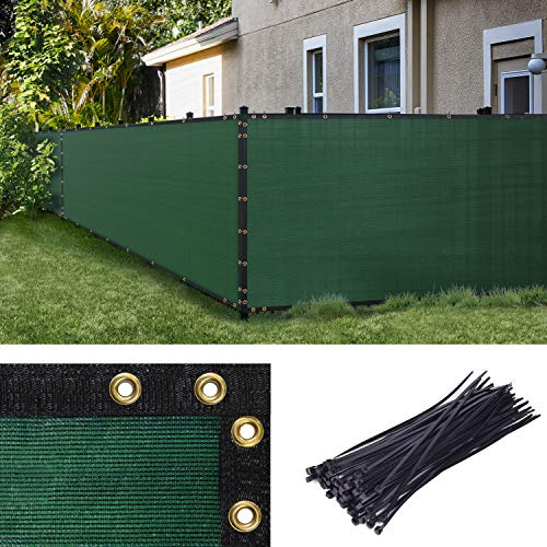 Amgo Green 5' x 50' Fence Privacy Screen, Commercial Standard Heavy Duty Windscreen with Bindings & Grommets, 90% Blockage, Cable Zip Ties Included (We Make Custom Size)