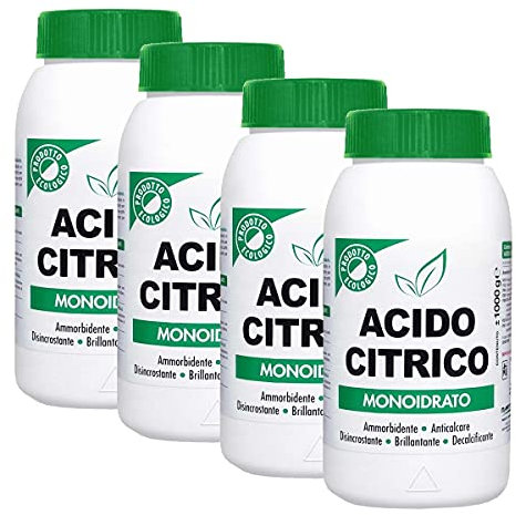 Marten Acido CITRICO MONOIDRATO kg. 1 - Promo Pack PZ. 4 - Prodotto Multifunzione ANTICALCARE DISINCROSTANTE DECALCIFICANTE AMMORBIDENTE E BRILLANTANTE