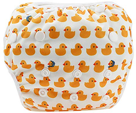Pañal de Natación Reutilizable Ajustable Impermeable para Bebé, Poliéster, Patrón Pato, Tamaño Único con Cierre, 0-1 Años, 32x22cm