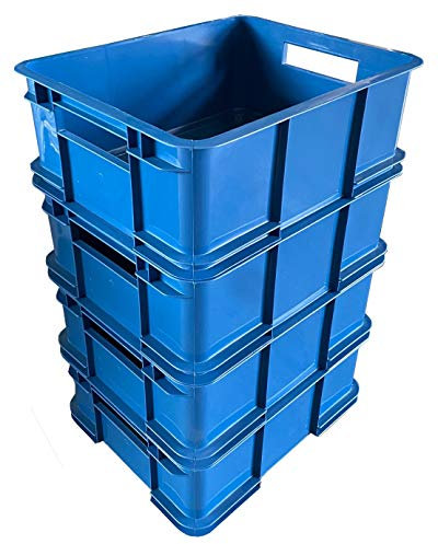 4 x 20.5 Litre Medium Unibox Industrial Stacking Plastic Storage Boxes Containers Crates (Blue)