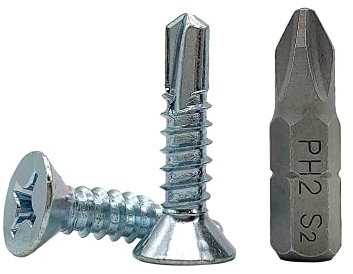 Paquete de 50 tornillos DIN 7504 P de acero cincado 5,5 x 25 mm, tornillo de chapa autoperforante (PH) Phillips cabeza avellanada, autorroscante (50, 5,5 x 25 mm)