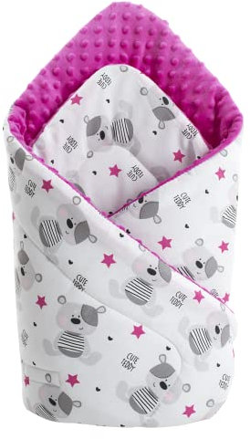 Medi Partners Einschlagdecke Steckkissen Minky 100% Baumwolle 75x75 cm Schlafsack doppelseitiges weich ganzjährig multifunktional antiallergisch Babys (Teddy mit einem dunkelrosa Minky)