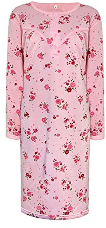 i-Smalls Camicia da notte da donna in pile termico super morbido a maniche lunghe floreale da notte, rosa, XL