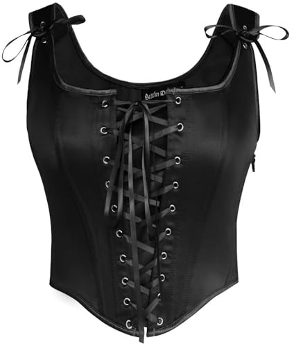 SCARLET DARKNESS Corsetto Donna Medievale Floreale, Bustino Donna Rinascimentale Vintage Nero 38