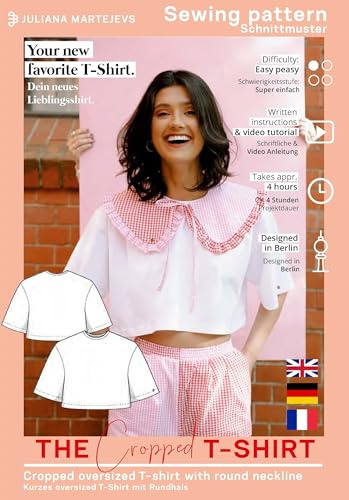 Mönster cropped t-shirt dam (storlek XS-XXXL) papperssnittmönster med syguide för sömnad