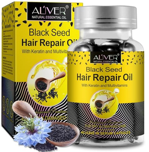 P-Beauty Bio Svartkumminolja Kapslar med Keratin - 1 x 40 Kapslar för Yttre Användning, Hårolja för Hårväxt & Huvudvård - Mot Håravfall, Klåda, Mjäll - Ger Håret Styrka & Glans