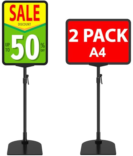 VAIIGO A4-Schilderständer, verstellbar, für Tisch-Theken, Poster-Schilderständer mit Eisensockel, vertikale und horizontale Ansicht, Werbung, Menü, Notizständer, 2 Stück