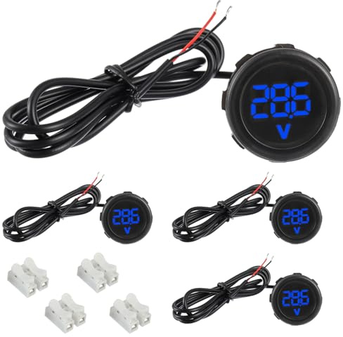 EPLZON 4 pezzi Voltmetro Digitale DC 4-100V, 3 cifre di 2 fili LED Display Waterproof Digital Display Voltmeter per Auto/Moto/Marina/Camion/Barca/Camper/Caravan (Blu)