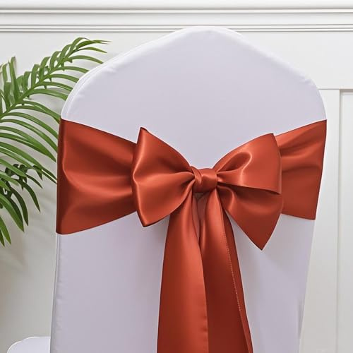 Terracotta Chair Sashes 50 Pack, Satin Chair Ribbons Ties for Wedding Party Decor, Terracotta Chairs Bows for Birthday