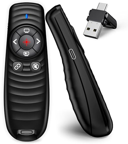 Presentador USB C, Puntero de presentación de 2,4 GHz, Puntero para presentaciones a través de Tipo C y receptor USB, Powerpoint para Windows 7/8/10/Mac/Linux/Android/PowerPoint/Keynote/Google